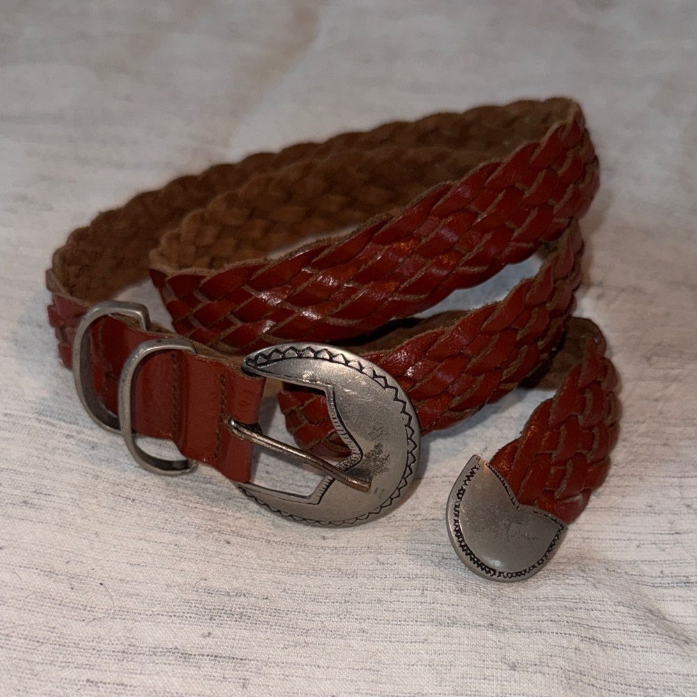 Braided Leather Belt with Silver Buckle